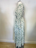 GOLDEN LIVE GREEN & WHITE FLORAL PRINT MIDI DRESS  SIZE M