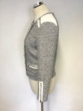 REBECCA TAYLOR GREY WEAVE & WHITE LEATHER TRIM ZIP JACKET SIZE 4 UK 8/10