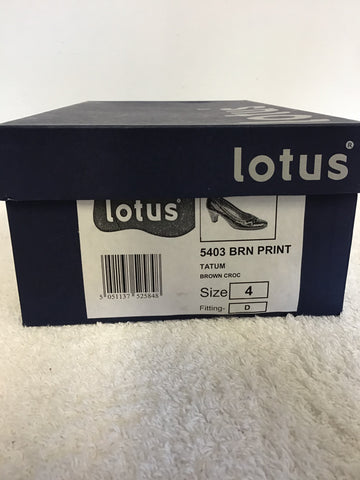 BRAND NEW LOTUS TATUM DARK BROWN PATENT CROC PRINT BOW TRIM HEELS SIZE 4/37