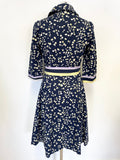 BODEN NAVY, LILAC & LEMON FLORAL PRINT 3/4 SLEEVE BELTED SHIRT DRESS SIZE 12