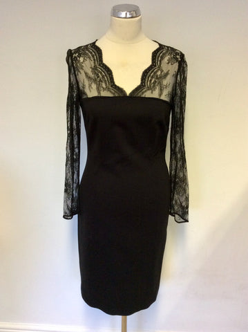 HOBBS INVITATION BLACK LACE SLEEVE PENCIL DRESS SIZE 10