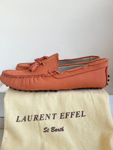 BRAND NEW LAURENT EFFEL ORANGE MOLESKIN LEATHER FLAT LOAFERS SIZE 6/39