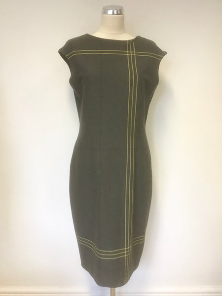MARKS & SPENCER COLLECTION GREY & MUSTARD STRIPE SLEEVELESS SHIFT DRESS SIZE 14
