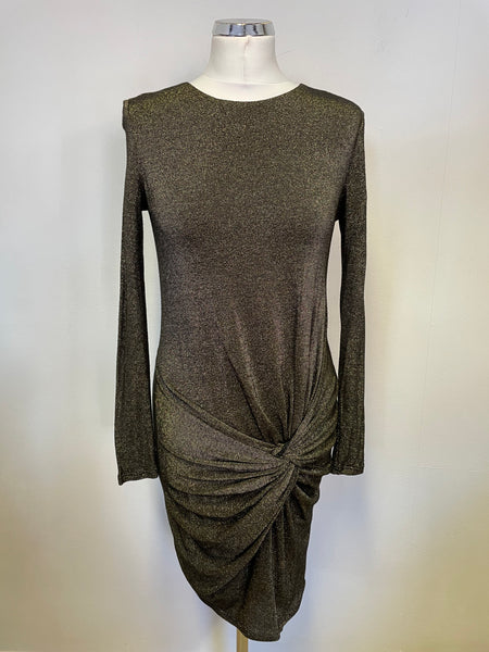 TED BAKER BLACK & GOLD SPARKLE LONG SLEEVE DRESS SIZE 1 UK 8/10
