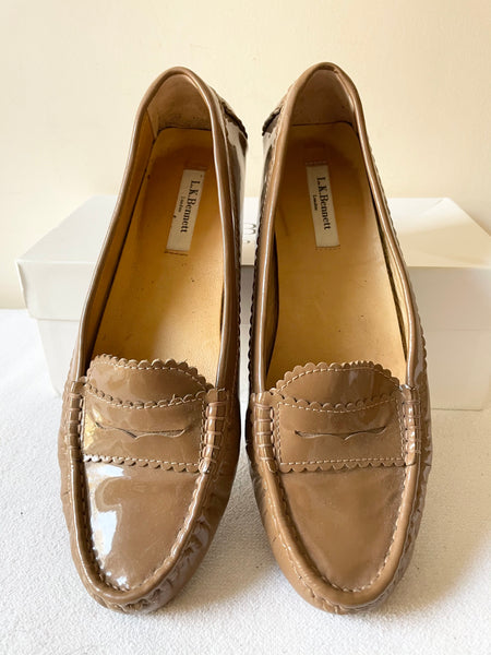 LK BENNETT LATE BROWN PATENT LEATHER LOAFERS SIZE 7.5/41