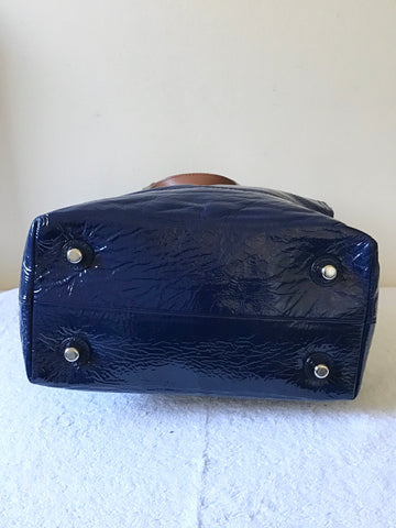 JAEGER NAVY BLUE PATENT LEATHER HAND/ SHOULDER TOTE BAG