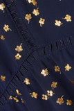 MICHAEL KORS NAVY & GOLD PRINT LATTICE GEORGETTE MAXI DRESS SIZE L