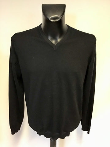 JOHN LEWIS BLACK V NECK MERINO WOOL JUMPER SIZE L