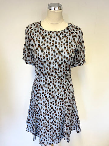 REISS JULES CORNFLOWER BLUE SHORT SLEEVE SILK FIT & FLARE DRESS SIZE 8