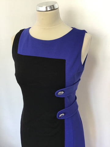 KAREN MILLEN BLACK & BLUE SLEEVELESS PENCIL DRESS SIZE 12