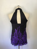 COAST BLACK &. PURPLE FLORAL PRINT SILK HALTER NECK TOP SIZE 12