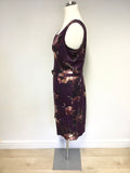 LAURA ASHLEY PURPLE FLORAL PRINT SLEEVELESS BELTED PENCIL DRESS SIZE 18