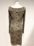 LK BENNETT CAMEL & BLACK LEOPARD PRINT LONG SLEEVED 100% SILK DRESS SIZE 8