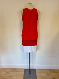 GORGEOUS COUTURE CORAL PINK,RED & WHITE LAYERED TOP DRESS SIZE M