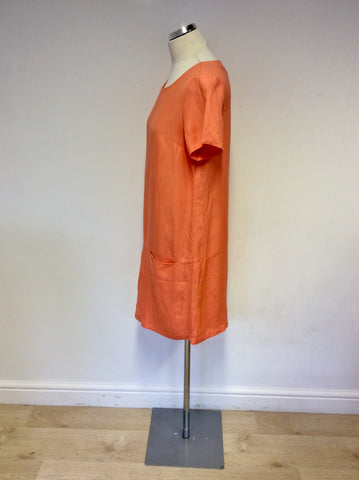JOULES CORAL ORANGE LINEN BLEND SHIFT DRESS SIZE 10