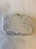 BRAND NEW FASHION ONLY SILVER & WHITE LACE HARD CASE SMALL CLUTCH/ SHOULDER BAG