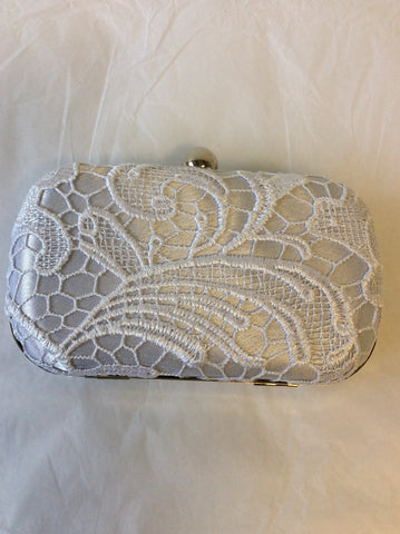 BRAND NEW FASHION ONLY SILVER & WHITE LACE HARD CASE SMALL CLUTCH/ SHOULDER BAG