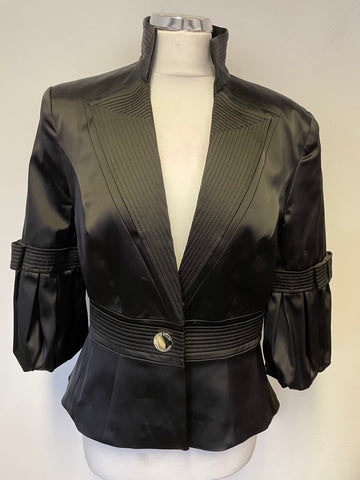 KAREN MILLEN BLACK FITTED 3/4 PLEAT TRIM SLEEVE SPECIAL OCCASION JACKET SIZE 14