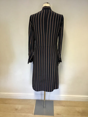 BRAND NEW FRAME NAVY VINTAGE STRIPE TIE NECK SILK SHIRT DRESS SIZE S