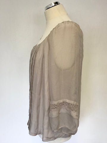 MINT VELVET BEIGE SILK & LACE TRIM 3/4 SLEEVE TOP SIZE 14
