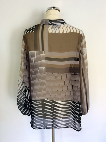 JOSEPH RIBKOFF BLACK, WHITE & BROWN PRINT BLOUSE SIZE 20