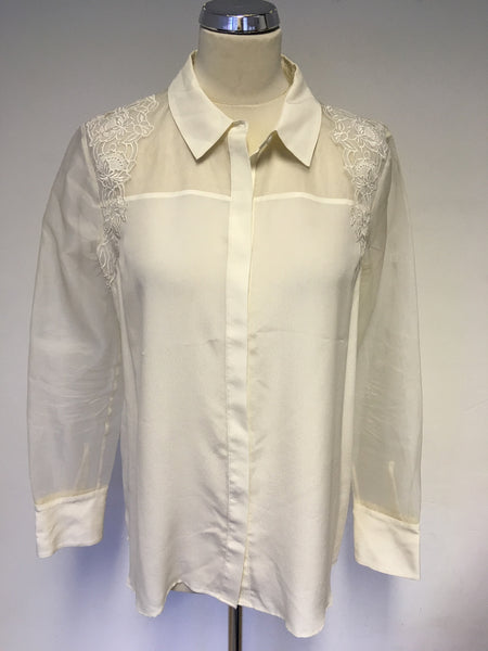 HOBBS INVITATION IVORY SILK & EMBROIDERED PART SHEER BLOUSE SIZE 14