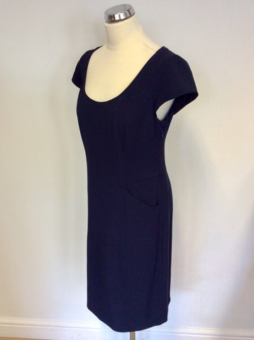 JIGSAW DARK BLUE CAP SLEEVE WOOL BLEND DRESS SIZE 14