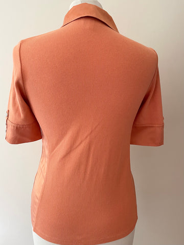 KAREN MILLEN APRICOT COLLARED SILK TRIM SHORT SLEEVE TOP SIZE 10