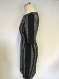 HOBBS BLACK & GREY MARL STRIPED SHORT SLEEVE PENCIL DRESS & JACKET SIZE 10