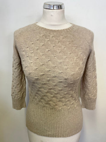 PURE COLLECTION BEIGE CASHMERE & LAMBSWOOL 3/4 SLEEVE JUMPER SIZE 8