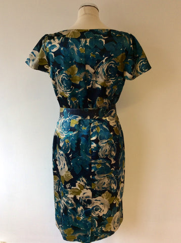 LAURA ASHLEY FLORAL PRINT BELTED CAP SLEEVE DRESS SIZE 14