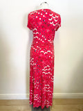 BODEN RED FLORAL PRINT STRETCH JERSEY CAP SLEEVE MAXI DRESS SIZE 12 R