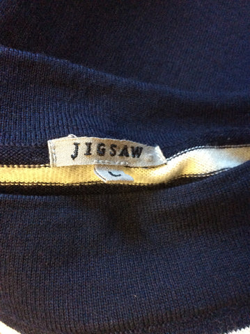 JIGSAW NAVY BLUE & WHITE STRIPE SHORT SLEEVE WOOL KNIT DRESS SIZE L