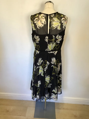 HOBBS BLACK FLORAL PRINT OCCASION DRESS SIZE 14