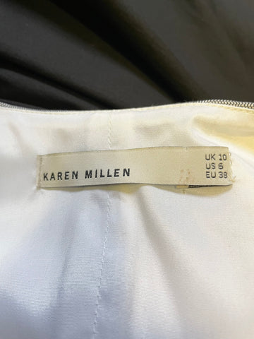 KAREN MILLEN BLACK ,WHITE & MESH TRIMMED CAP SLEEVE FIT & FLARE DRESS SIZE 10