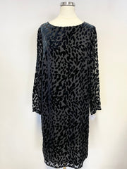 BRAND NEW JAEGER BLACK & DARK GREEN VELOUR & SILK BLEND SHIFT DRESS SIZE 8