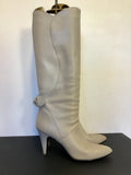 DOLCIS LIGHT GREY LEATHER BOW TRIM HEEL BOOTS SIZE 5.5/38.5
