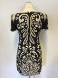 FRENCH CONNECTION BLACK & IVORY EMBROIDERED & BEADED SHIFT DRESS SIZE 14