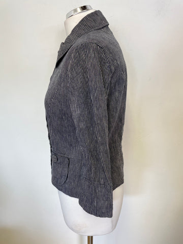HOBBS NAVY BLUE PINSTRIPE 3/4 SLEEVE LIGHTWEIGHT LINEN JACKET SIZE 10