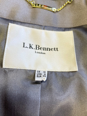 LK BENNETT GREY WOOL & SILK PENCIL DRESS & JACKET SUIT SIZE 10