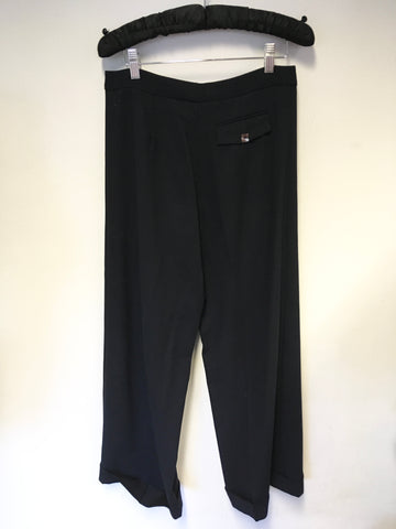 MULBERRY NAVY BLUE WOOL FORMAL WIDE LEG TROUSERS SIZE 10