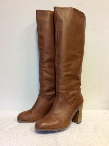 JOULES TAN LEATHER KNEE HIGH HEELED BOOTS SIZE 7/40