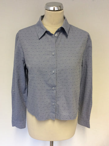 HOBBS LIGHT BLUE FLECK COTTON CROP ROLL BACK SLEEVE SHIRT SIZE 12