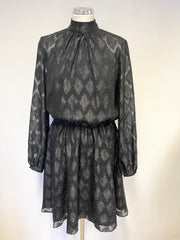 BRAND NEW  KAREN MILLEN BLACK METALLIC LONG SLEEVED SPECIAL OCCASION DRESS SIZE 12