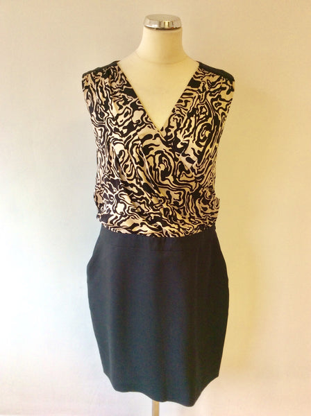 REISS BLACK & BEIGE SILK TOP SPECIAL OCCASION DRESS SIZE 14
