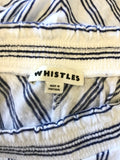 WHISTLES NAVY BLUE & WHITE STRIPED OFF SHOULDER LINEN TOP SIZE M