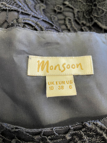 MONSOON BLACK LACE SLEEVELESS PENCIL DRESS SIZE 10
