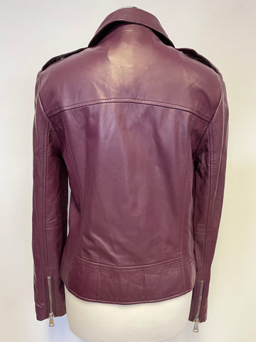 BRAND NEW WITH DEFECTS JAEGER BURGUNDY LEATHER BIKER JACKET SIZE 10