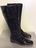 GABOR BLACK PATENT CROC DESIGN KNEE LENGTH BOOTS SIZE 7/40