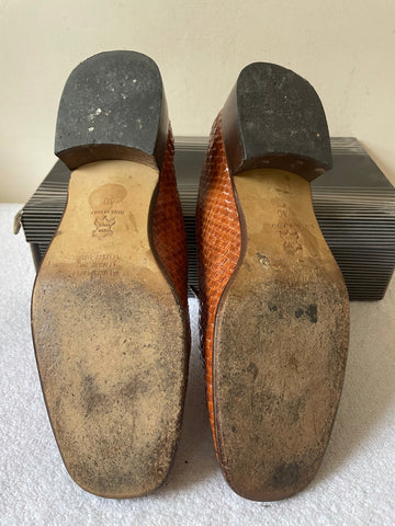 KINGSMILL TAN PLAITED WEAVE ITALIAN ALL LEATHER SLIP ON SHOES SIZE 7/40